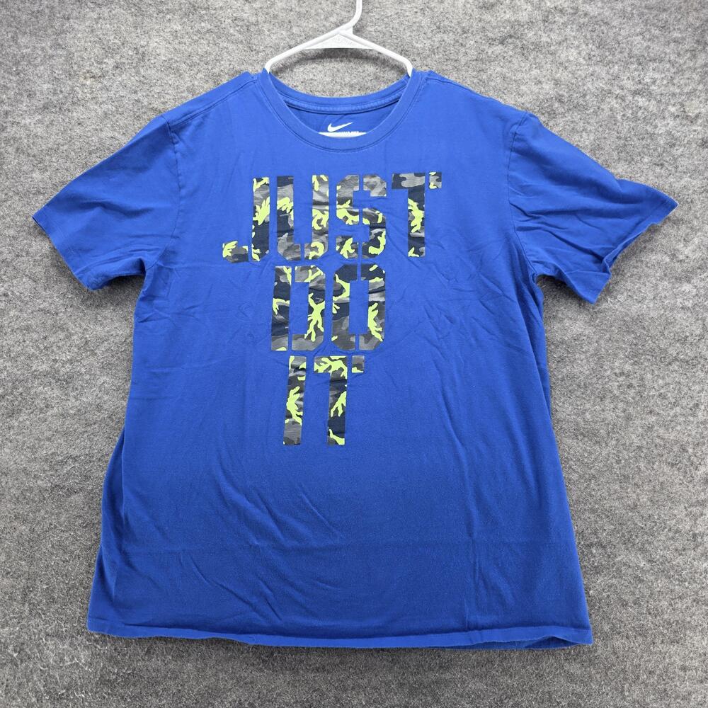 Nike Shirt Mens Large Blue Just Do It Camouflage Swoosh Tee Athletic Graphic